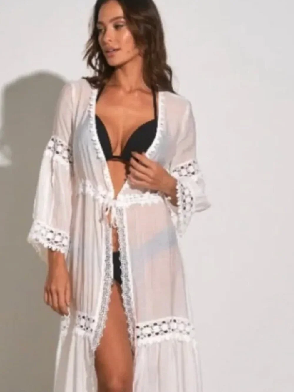 Elan White Lace Trim Swim Coverup Size Small